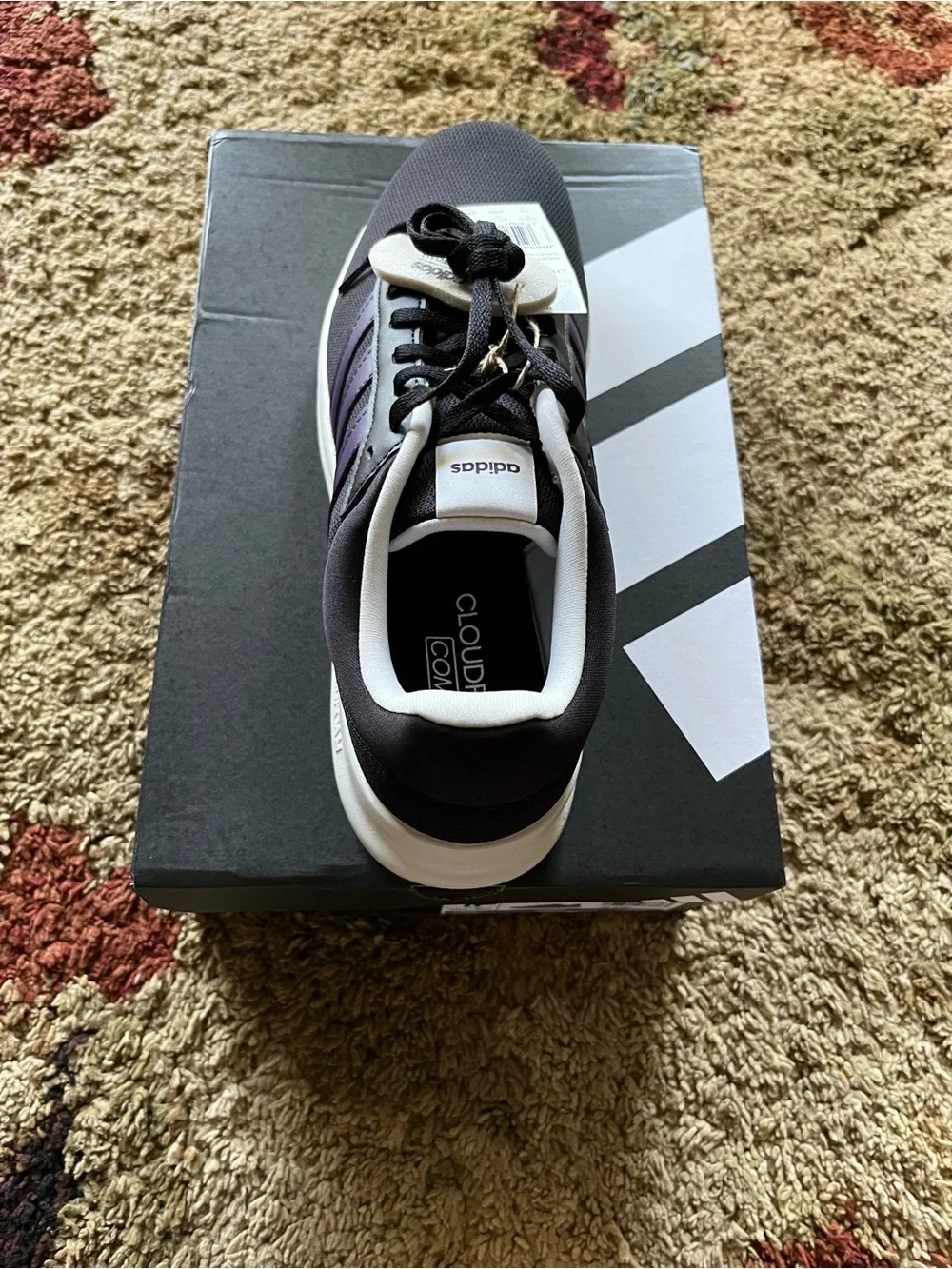 adidas Black Sneakers with Purple Three-Stripes